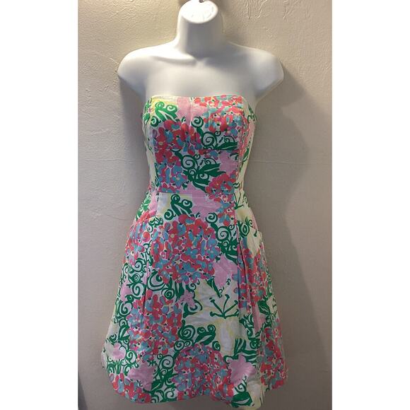 Lilly Pulitzer Y2K Strapless Butterfly Floral Print Crinoline Party Dress 2 XS - Picture 4 of 4